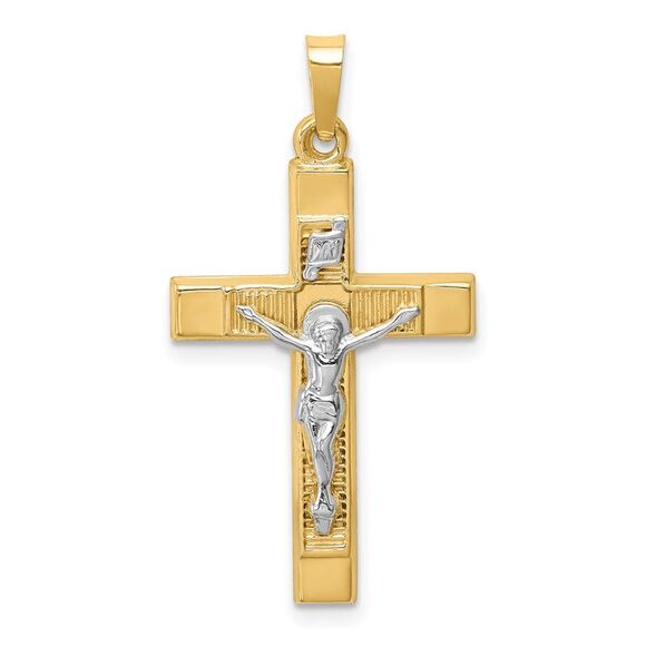Kazi Luxury 14k Two-tone Hollow Polished Textured Latin Crucifix,New Products : American Fashion Style Bags On Sale